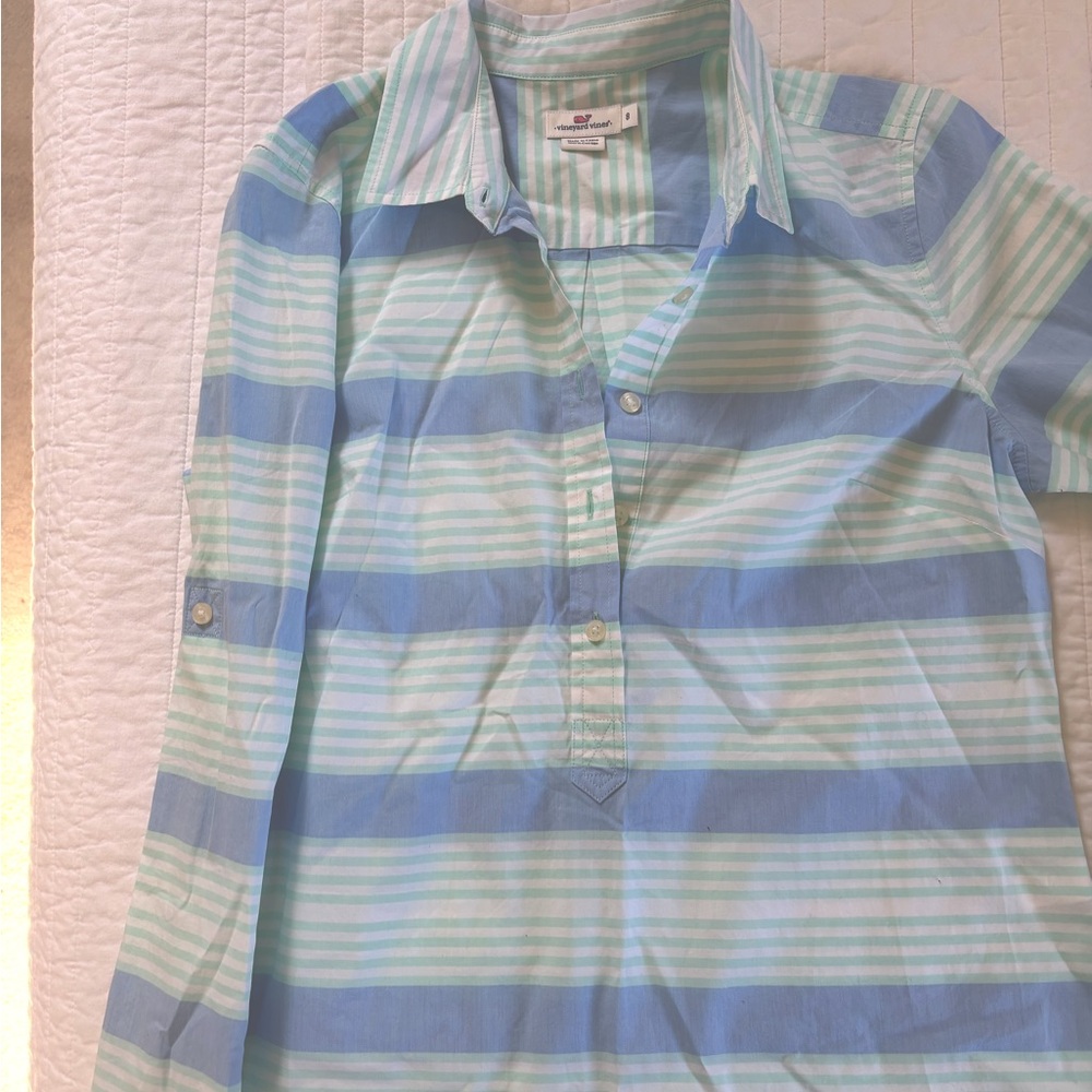 Vineyard Vines Aquamarine Cove Stripe Poplin Popover